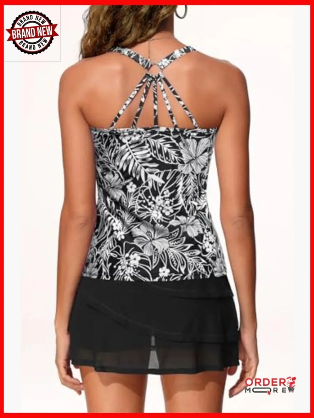 Two Piece Tankini Swimwear with Shorts Tummy Control Athletic Bathing Suit - Picture 2 of 6